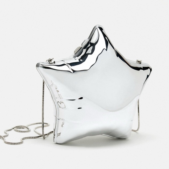 Zara star box clutch bag Silver NWT - Picture 2 of 8